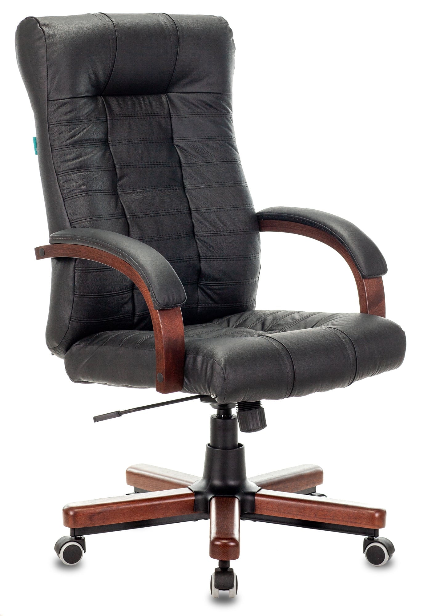 <088338> Кресло Бюрократ KB-10WALNUT (кожа, мех. качания, крест. металл/дерево, до 120 кг) Черный [KB-10WALNUT/B/LEATH]