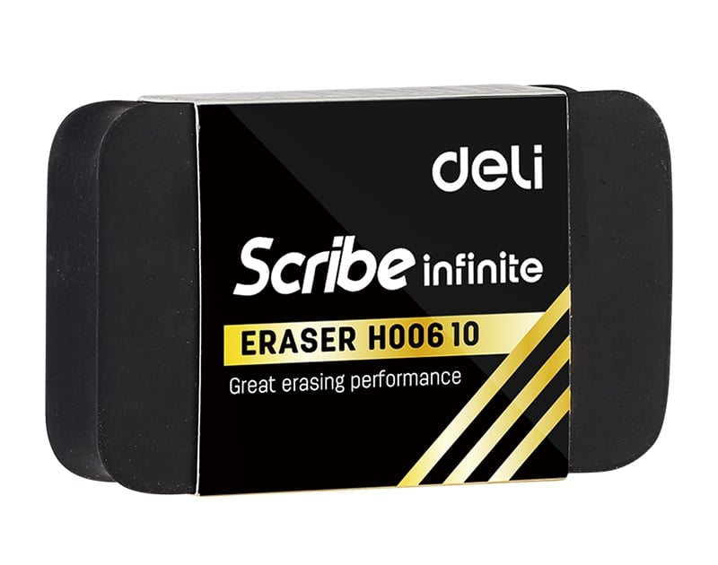 Ластик Deli EH00610 Scribe Infinite 30х11х46мм черный, индивидуальная картонная упаковка