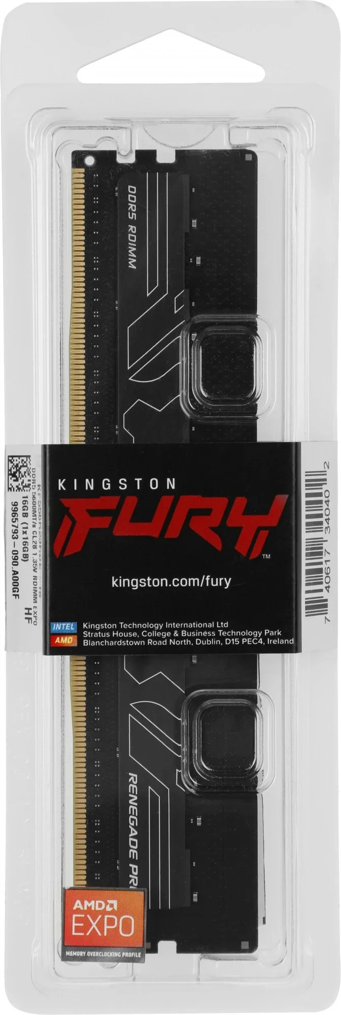 Оперативная память Kingston 16Gb DDR5 5600 FURY Renegade Pro RDIMM Black EXPO ECC Registered DIMM (Single Module) 1RX8 28-34-34 1.35V 288-pin 16Gbit