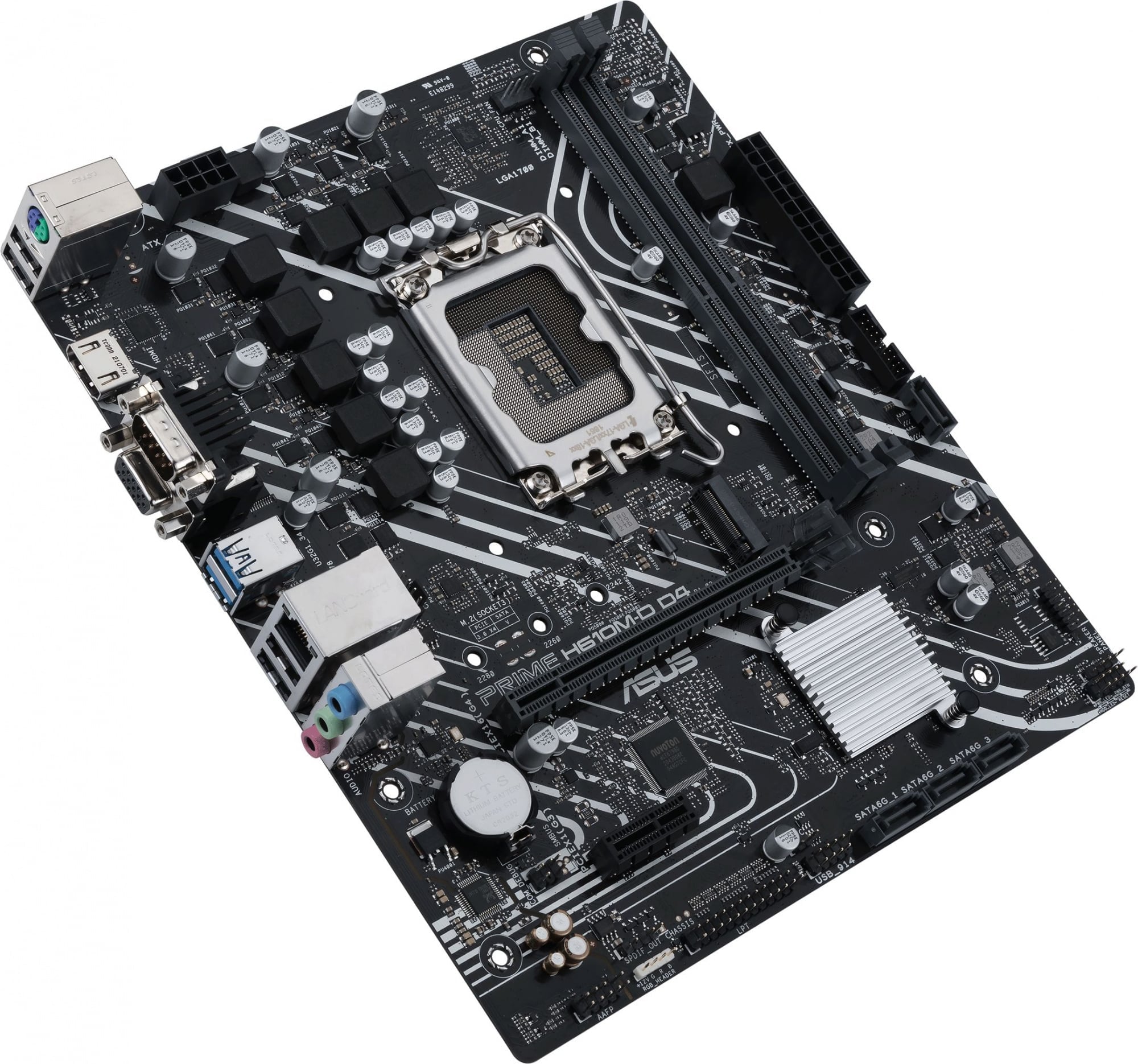Материнская плата ASUS PRIME H610M-D D4, LGA1700, H610, 2*DDR4, 4*SATA, 1*M.2, 2*USB 3.2, 4*USB 2.0, 1*COM port, 1*PCIx16, 1*PCIx1, HDMI+D-Sub, mATX; 90MB1A00-M0EAY0