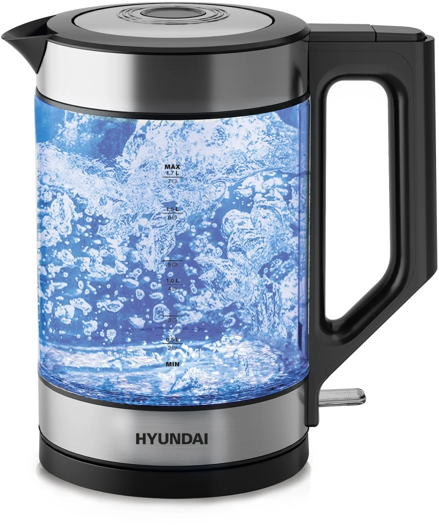 Чайник электрический Hyundai HYK-G3509 1.7 л, 2200 Вт, черный/прозрачный корпус: стекло/пластик