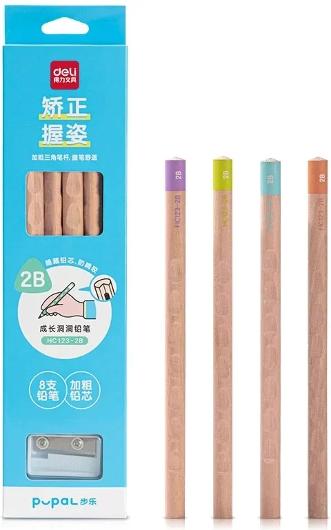 Карандаш чернографитный Deli HC123-2B Pupal 2B коробка (8шт) + точилка