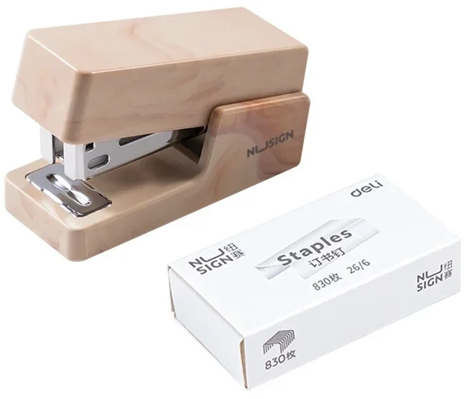 Степлер мини Deli NS083C BEIGE Nusign 24/6 26/6 (25 листов) бежевый 830 скоб, пластик, коробка