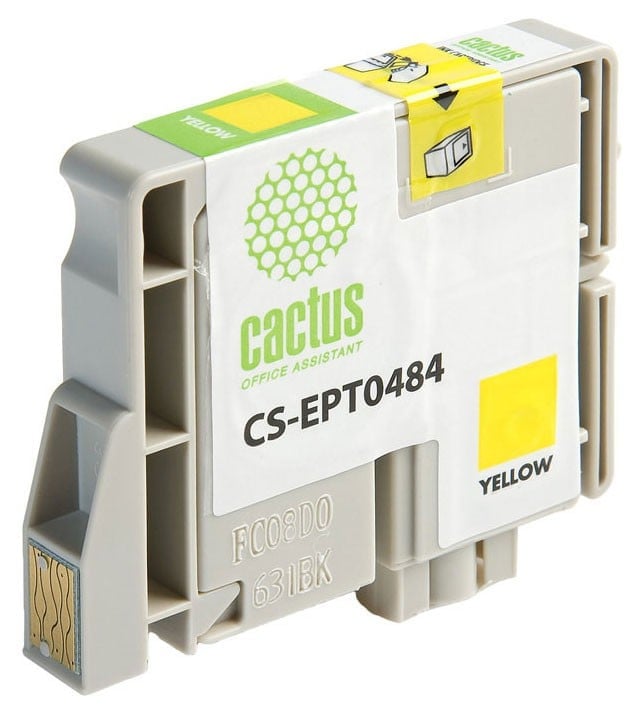 Картридж струйный Cactus CS-EPT0484 T0484 желтый (14.4мл) для Epson Stylus Photo R200/R220/R300/R320/R340/RX500/RX600/RX620/RX640 с чипом