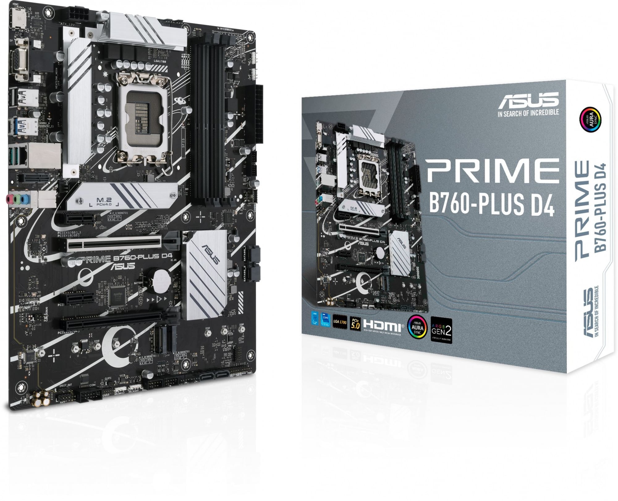 ASUS PRIME B760-PLUS D4 (Socket 1700, ATX, 4xDDR4(128GB),VGA/DP/HDMI, 1xPCIe 5.0x16/1xPCIe 4.0x16/2xPCIe 3.0, 1xLAN (2.5GbE), 4xSATA 6Gb/s, 3xM.2, 1xM.2 E key, 1xType-C, 3xUSB 3.2, 2xUSB 2.0)