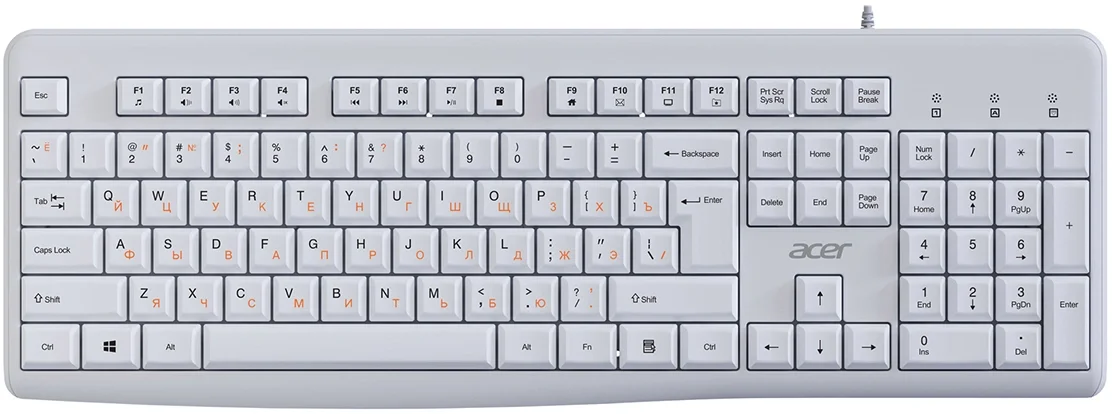 Клавиатура Acer OKW500 белый USB Multimedia (ZL.KBDEE.01S) кабель 1.8м