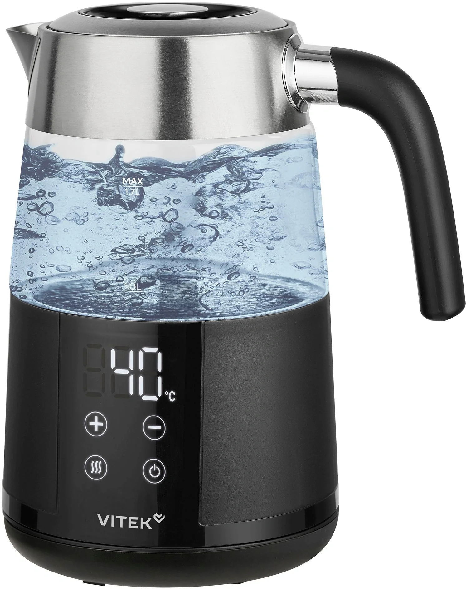 Чайник электрический Vitek VT-WK1044 1.7л. 2200Вт черный/серебристый корпус: стекло/пластик