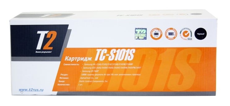 T2 MLT-D101S Картридж (TC-S101S) с чипом для Samsung ML-2160/2165/2167/2168/2165W/2168W/SCX-3400/3400F/3405/3405F/3405W/3405FW/3407/SF-760 (1500 стр.) 