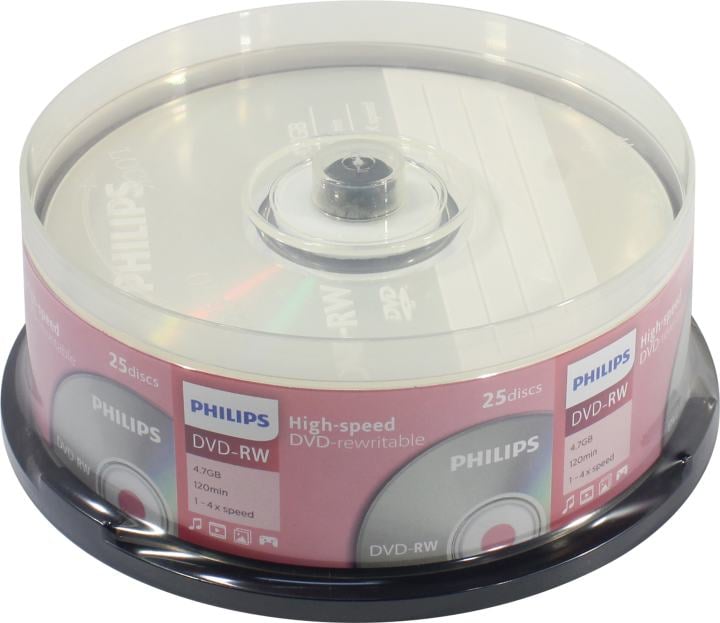 DVD-RW Disc Philips   4.7Gb  4x  <уп. 25  шт>  на  шпинделе <DN4S4B25X/97>
