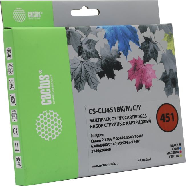 Картридж Cactus CS-CLI451BK/M/C/Y для Canon MG 5440/5540/5640/6340/6440/7140, MX924, IP7240/8740