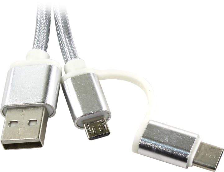 KS-is <KS-349S> Кабель  USB A-->micro-B/USB-C 1м
