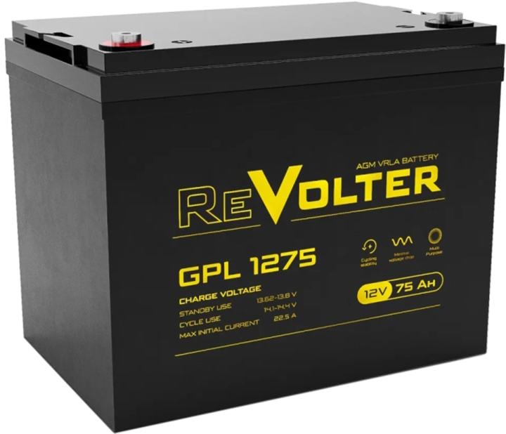 Аккумулятор REVOLTER GPL 1275, 12В/75Ач, клеммы М6