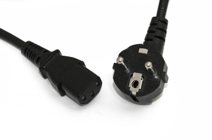 Сетевой кабель Hyperline PWC-IEC13-SHM-1.8-BK питания компьютера (Schuko+C13) (3x0.75), 10A, угловая вилка, 1.8м, цвет черный (ПВС-АП-3*0,75-250-S22C13-10-1,8 ГОСТ 28244-96)
