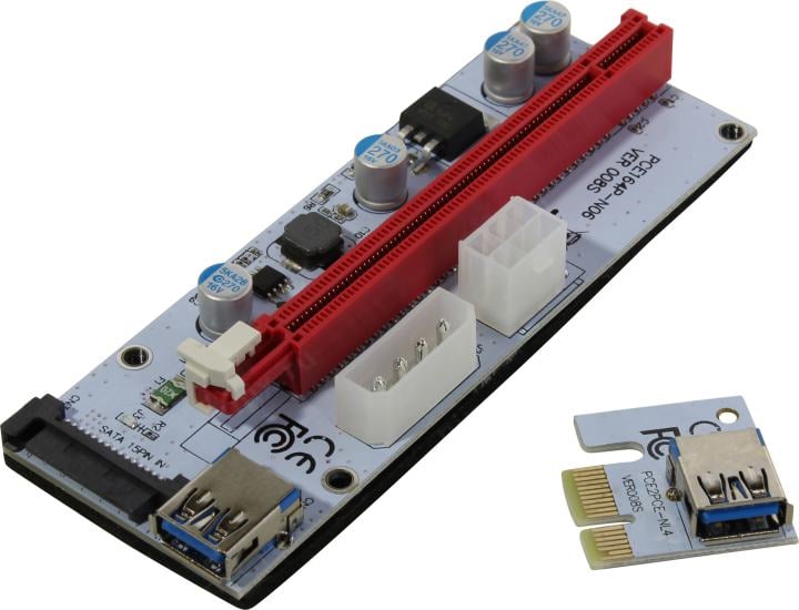 KS-is Адаптер удлинитель райзер PCle 1x в 16х с питанием SATA/Molex/6pin KS-is (KS-347)