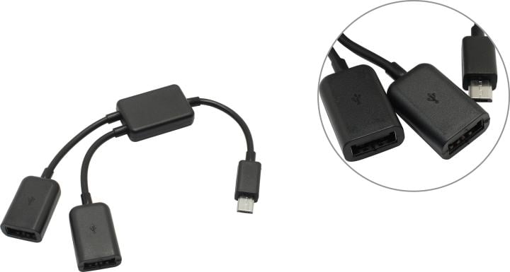 KS-is <KS-320> Кабель-переходник 2xUSB 2.0 AF  --> microUSB BM
