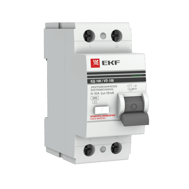 Выключатель дифференциального тока (УЗО) EKF elcb-2-25-30-em-pro УЗО ВД-100 2P 25А/30мА (электромеханическое) EKF PROxima