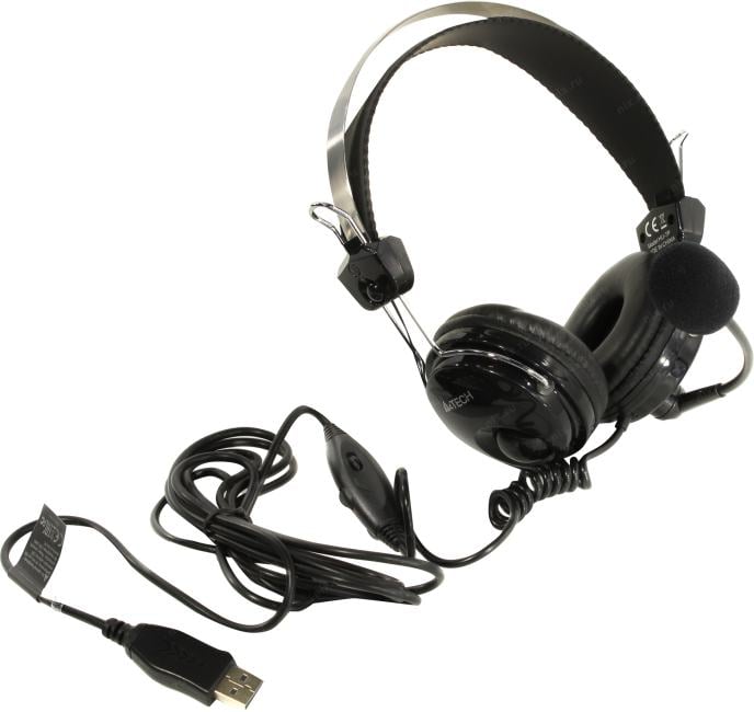 Наушники с микрофоном A4Tech HU-7P Black (шнур 2м, USB,  с регулятором громкости)