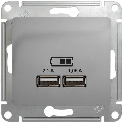 Розетка Systeme Electric GSL000333 Glossa, USB, 5В/2100мА, 2х5В/1050мА, механизм, алюминий