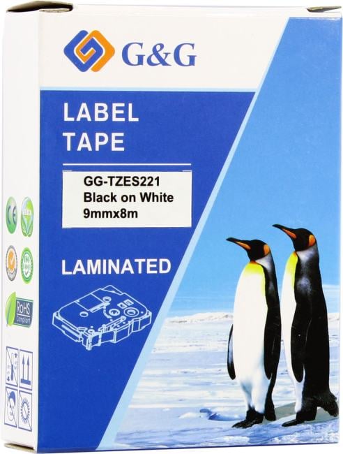 G&G <GG-TZES221> лента для печати этикеток (ширина 9мм, 8м, Black on White)  для Brother 1010/1280/1280VP/2700VP