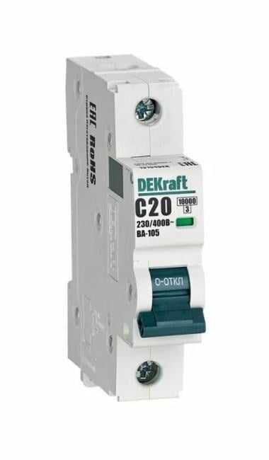 Автоматический выключатель DEKraft 13154DEK ВА-105 - 1P, тип хар-ки C, 20 А, 230 В AC, 10кА