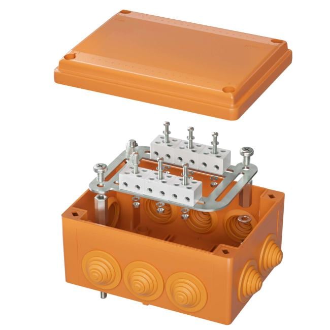 Коробка распред. DKC FSK41810 пласт. FS, каб.ввод., клеммн, IP55,240х190х90мм,8р, 450V,32A,10мм.кв, нерж.конт,"Vulcan"