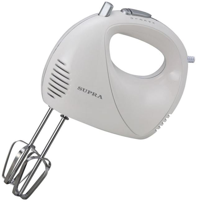 Миксер SUPRA MXS-527 500 Вт.Режим Турбо. 5 скоростей. Две насадки: для взбивания яиц и крема и для замеса тяжелого теста. белый.