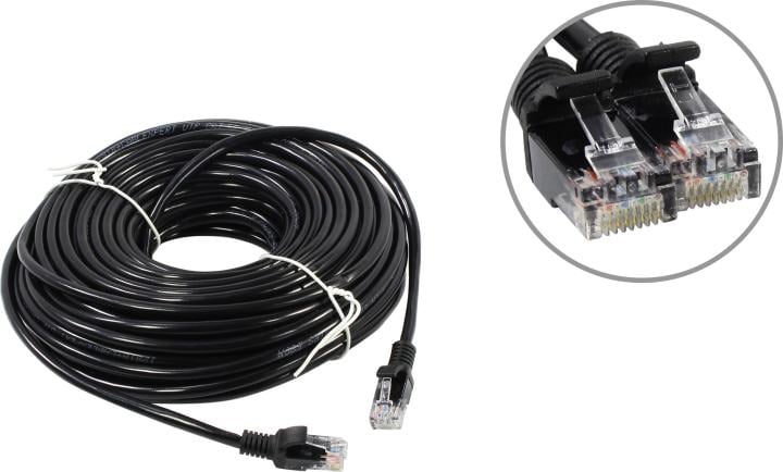 Cablexpert Патч-корд UTP PP12-20M/BK кат.5e, 20м, литой, многожильный (Черный)