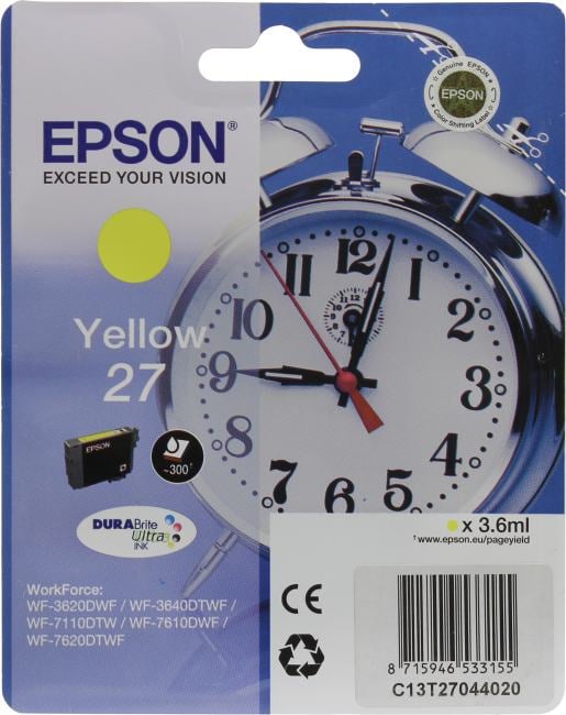 Картридж 27 <C13T27044020/2> Yellow для  Epson WorkForce WF-3620/3640/7110/7610/7620