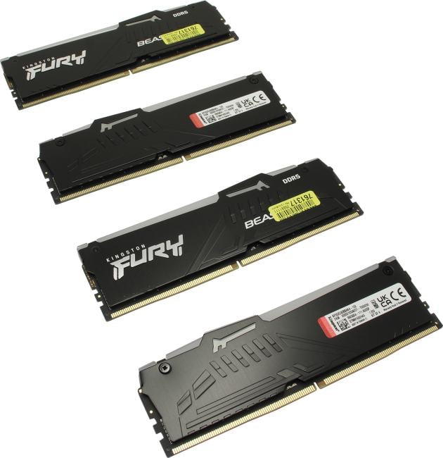Оперативная память Kingston Fury Beast, DDR5, 128Gb (4x32 GB), 5200 MHz, CL40, DIMM, с радиатором, RGB, черный