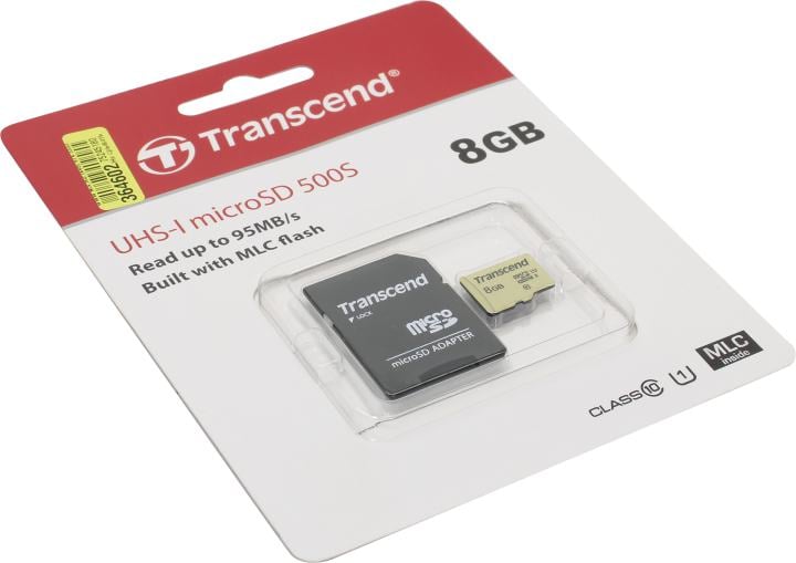 Флеш карта microSD 8GB Transcend microSDHC Class 10 UHS-I U-1 (SD адаптер), MLC