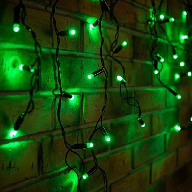 255-044 Гирлянда Бахрома (Айсикл) 2,4х0,6м 88 LED ЗЕЛЕНЫЙ  черный ПВХ IP65
