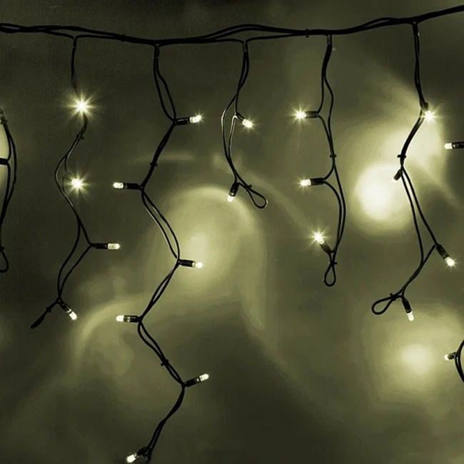 Гирлянда Neon-night Айсикл (бахрома) светодиодный, 5,6 х 0,9 м, с эффектом мерцания,черный провод "каучук", 230 В, диоды теплый белый, 240 LED