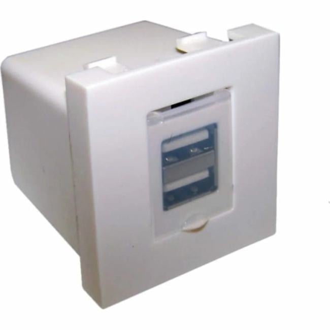 Модуль Lanmaster LAN-EZ45x22-2UAA/2.1-WH USB-зарядки, 2*USB-A, 2.1A/5V, 45x22.5, белый