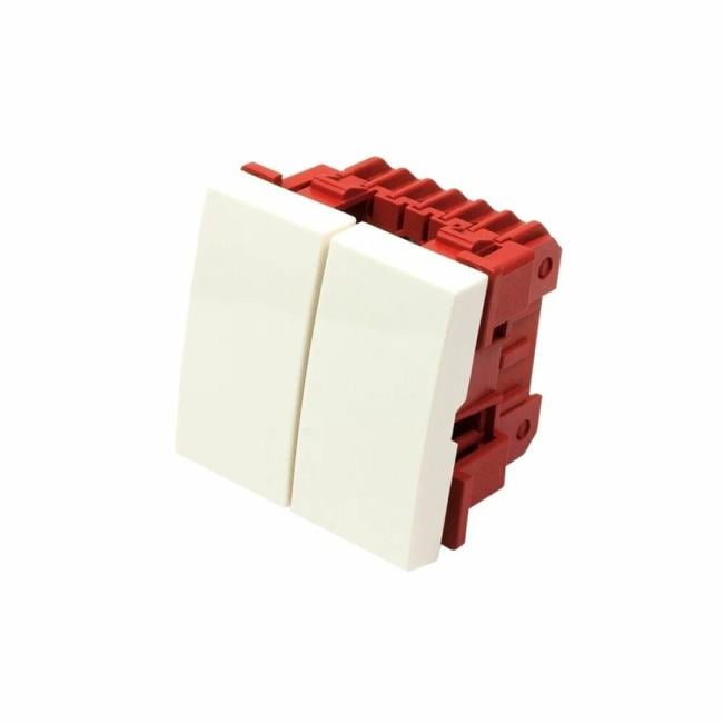Выключатель Lanmaster LAN-EC45x45-S22-WH 2-контактный, двухклавишный 45х45, белый