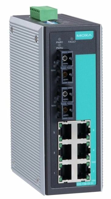 EDS-408A-SS-SC, Коммутатор 6 x 10/100BaseTX, 2 x 100BaseFX (одномодовое оптоволокно) с базовыми функциями управления, MOXA