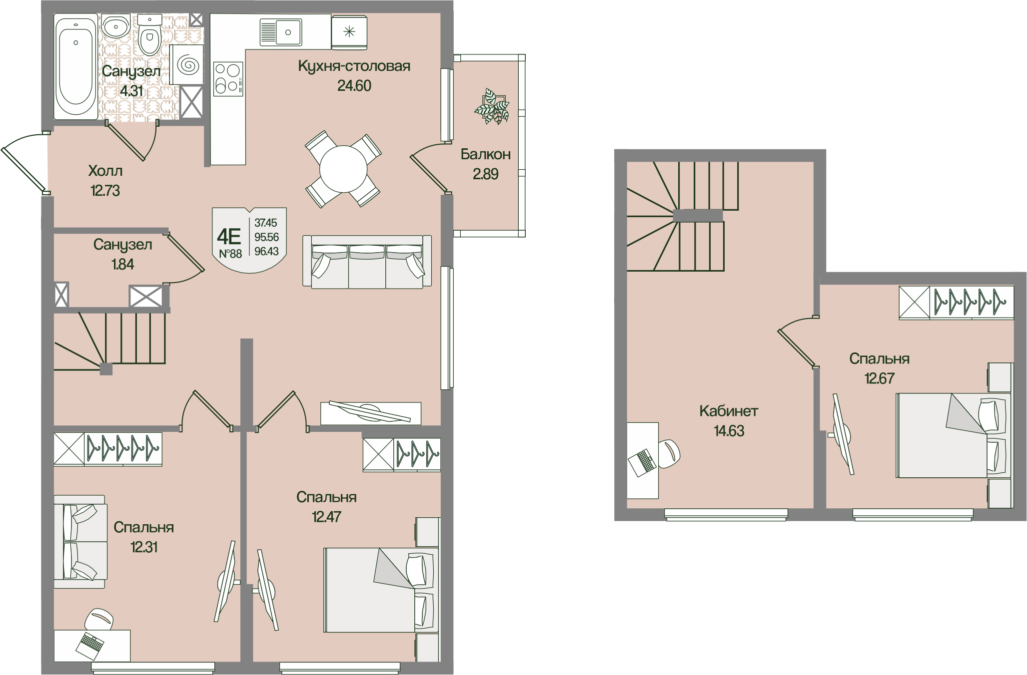 Планировка 3-комн. 96.42 м²