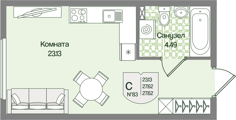 Планировка Студия 27.62 м²