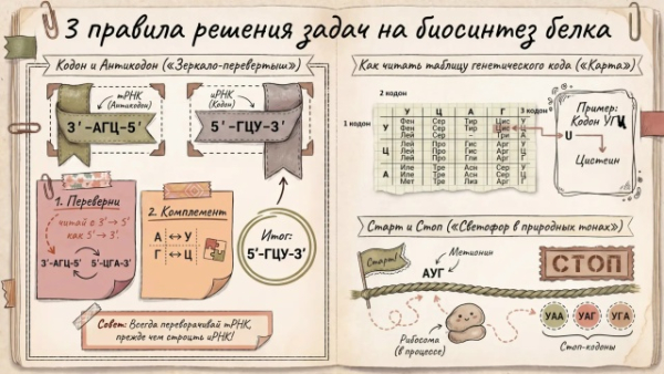 3 простых правила для решения задач на биосинтез белка