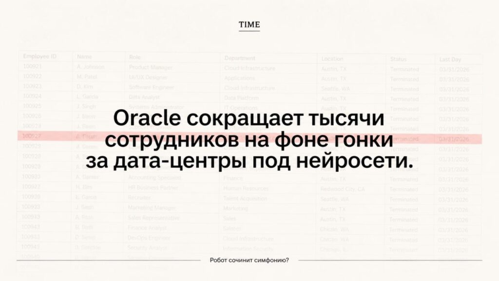 Oracle сокращает сотрудников из-за гонки за дата-центры под нейросети, сокращенные списки.