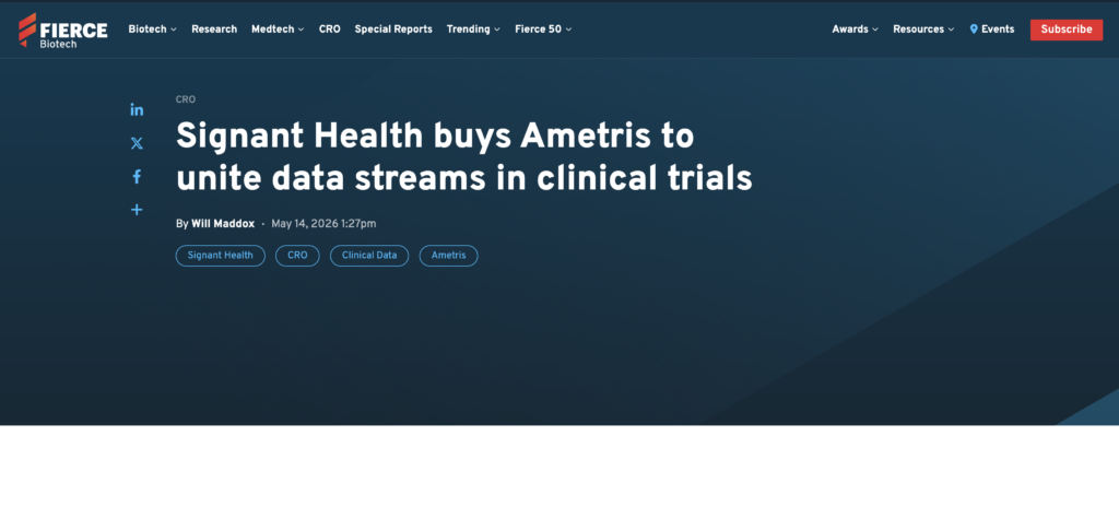 Signant Health покупает Ametris для объединения потоков данных в клинических испытаниях.
