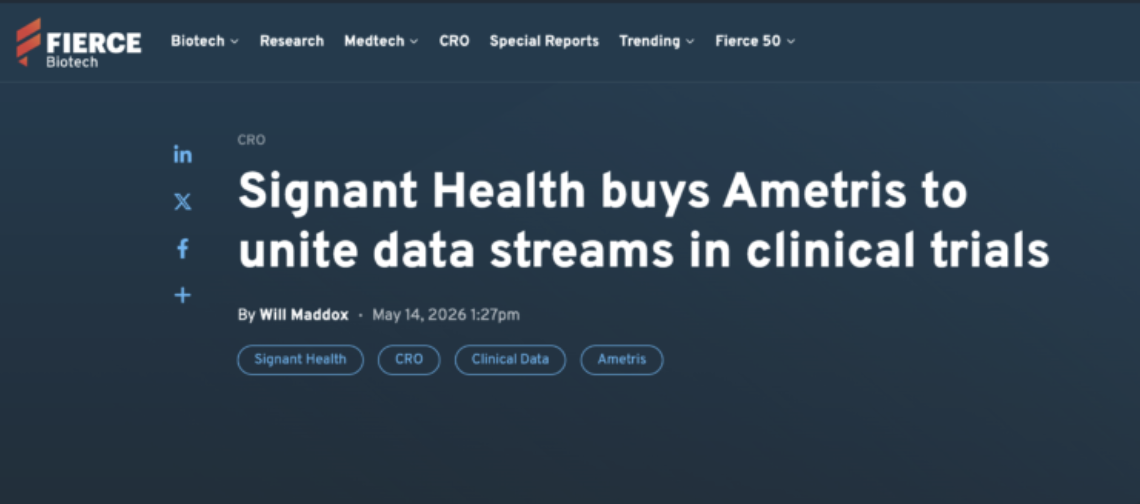 Компания Signant Health приобрела Ametris для объединения потоков данных в клинических испытаниях.