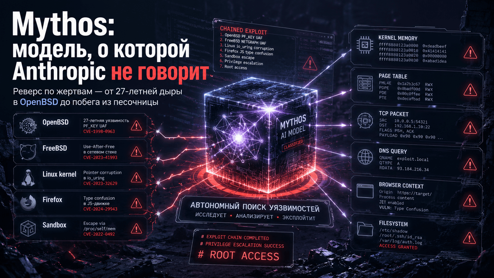 Mythos: модель, о которой Anthropic не говорит. Реверс по жертвам — от 27-летней дыры в OpenBSD до побега из песочницы