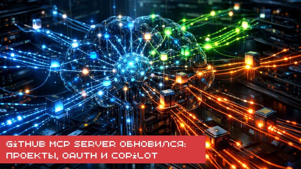 Иллюстрация обновления сервера GitHub MCP: проекты, OAuth и Copilot.