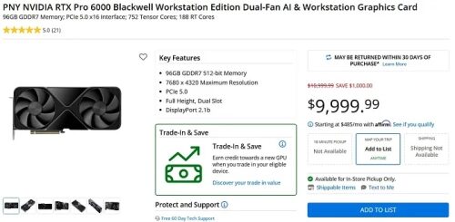 Профессиональная видеокарта NVIDIA RTX PRO 6000 Blackwell достигла розничной цены $10 000