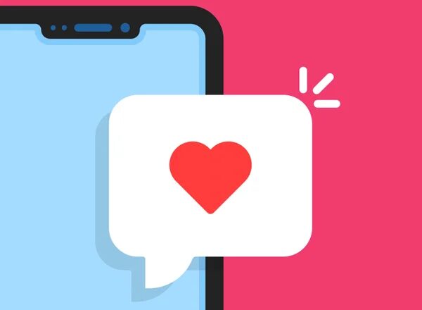 Изображение смартфона с сообщением, внутри которого красное сердце, на розовом фоне.