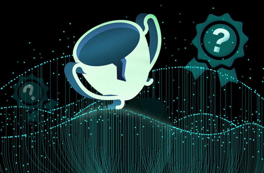 Абстрактное изображение вершины с трофеем и вопросительным знаком, символизирующее успех и загадку.