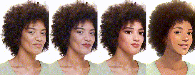 Преобразование фото в анимацию: четыре шага изменения портрета женщины.