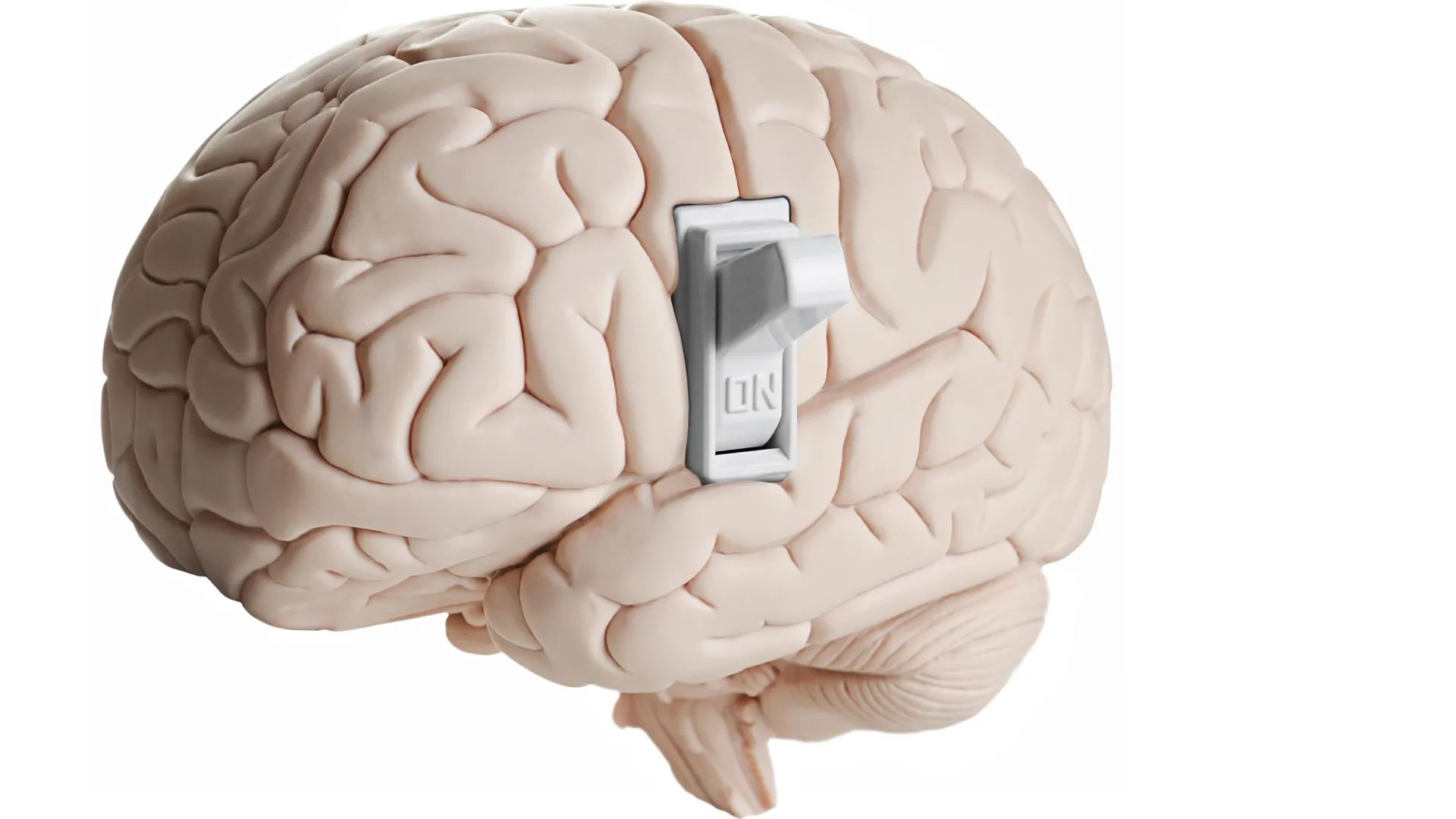 Мозг с рычагом переключения в положении "ON", символизирующий активацию идей.