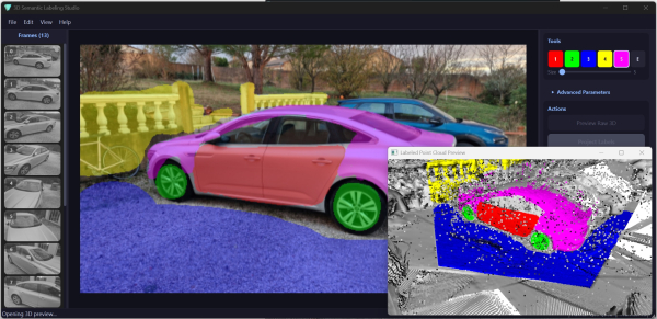 Сегментация автомобиля на изображении с цветной маркировкой для компьютерного зрения.