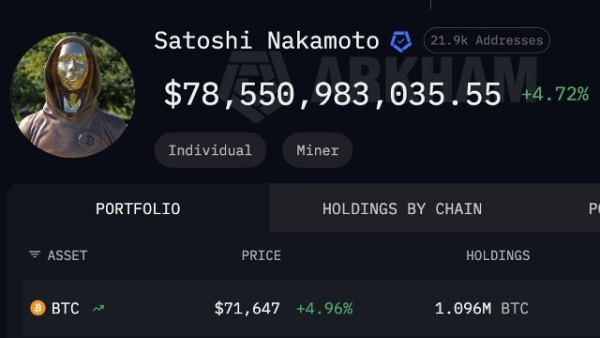 Профиль Сатоши Накамото: криптовалютный портфель и стоимость активов.